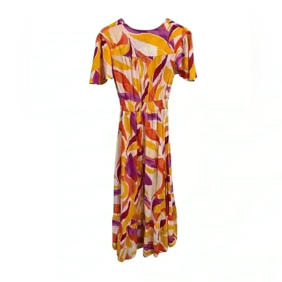 Abel the Label Anthropologie Dress Swish Sz XS Hi Lo Orange purple sundress - Picture 3 of 9